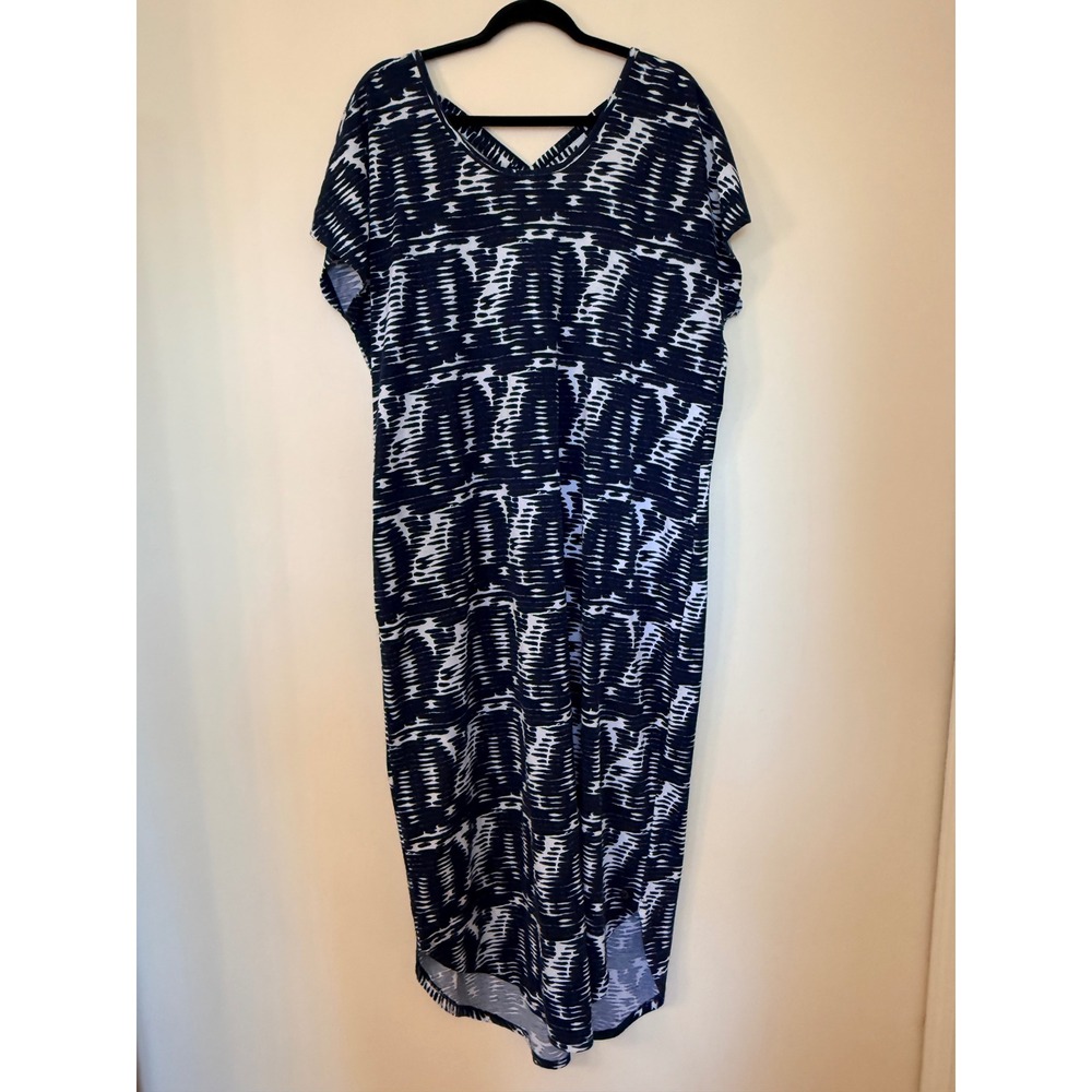Livi Lane Bryant Navy Blue White Abstract Print Strappy Back Midi Dress 14/16